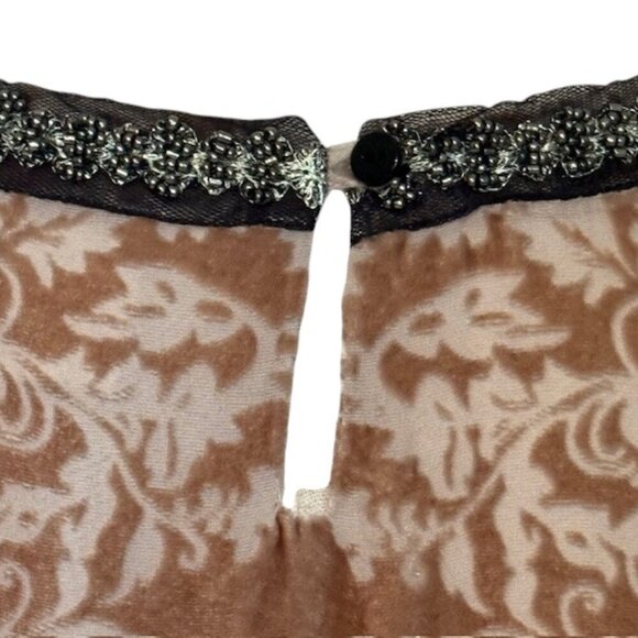 Sundance Champagne Dreams Damask Burnout Velvet Beaded Shift Lined Dress 10 NWT - Picture 13 of 16